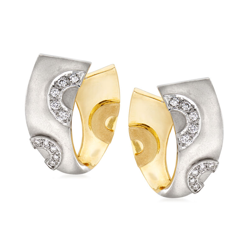 C. 1980 Vintage .35 ct. t.w. Diamond Ribbon Clip-On Earrings in 18kt Two-Tone Gold image number 0
