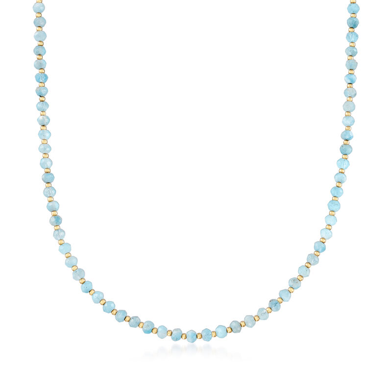 18.00 ct. t.w. Aquamarine Bead Necklace in 14kt Yellow Gold with Magnetic Clasp image number 0