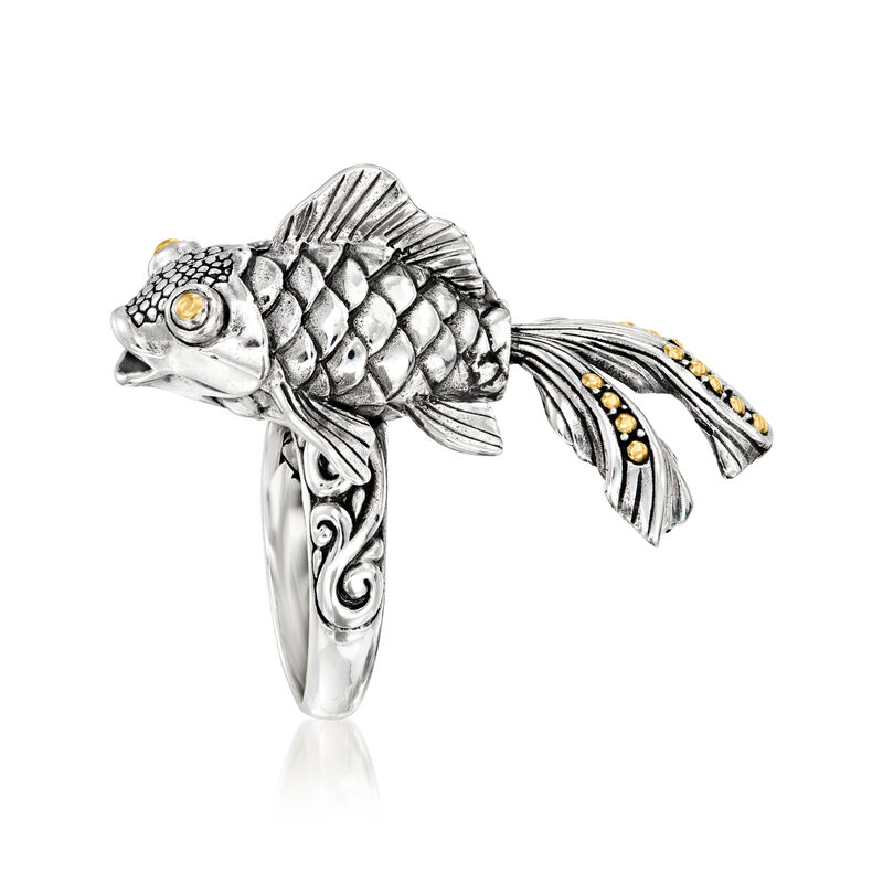 Sterling Silver and 18kt Yellow Gold Bali-Style Koi Fish Ring image number 4