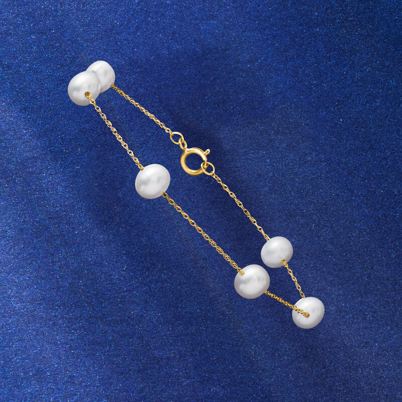 5-5.5mm Cultured Pearl Station Bracelet in 14kt Yellow Gold image number 2