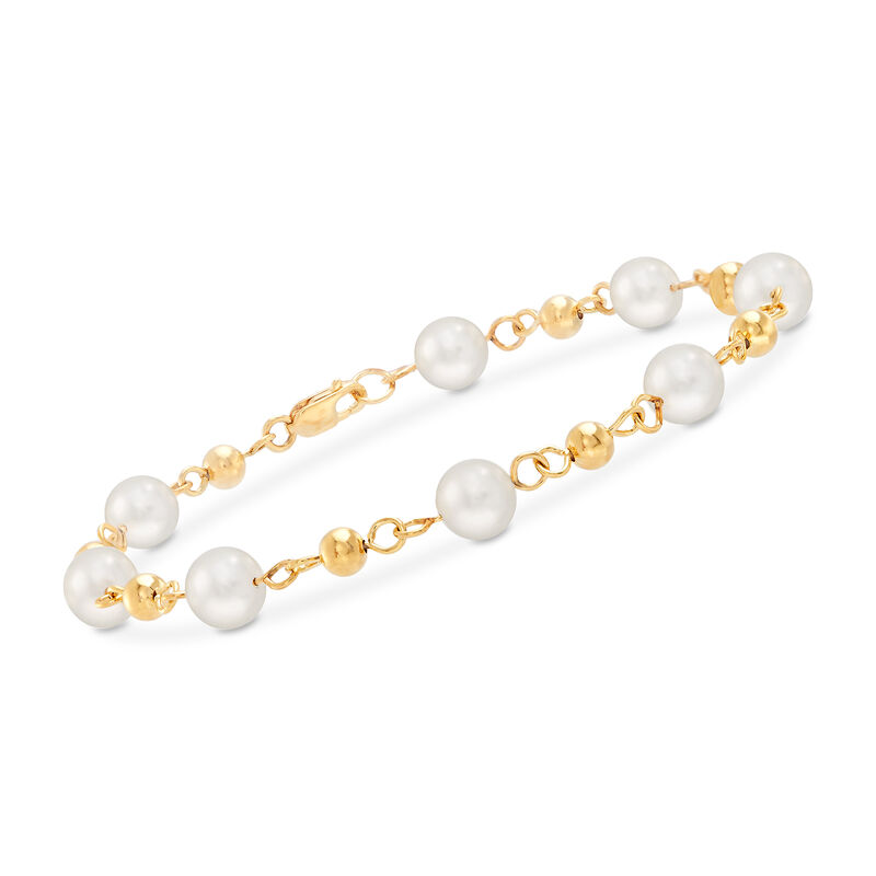 7mm Cultured Pearl Bracelet Station Bracelet in 18kt Gold Over Stelring image number 0