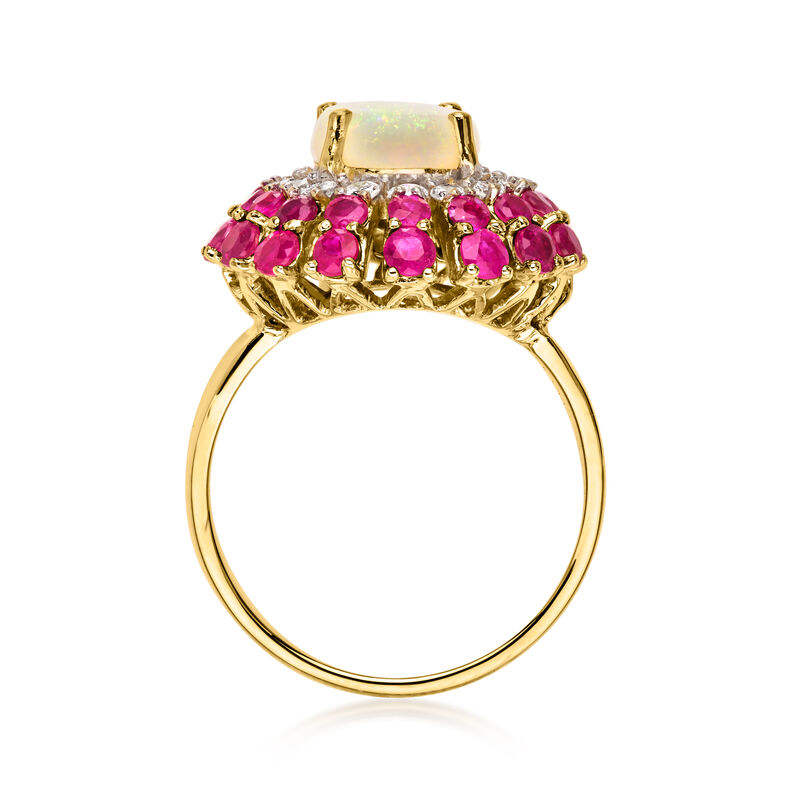 C. 1980 Vintage Opal Ring with 2.40 ct. t.w. Rubies and .50 ct. t.w. Diamonds in 14kt Yellow Gold. Size 7.25 image number 3