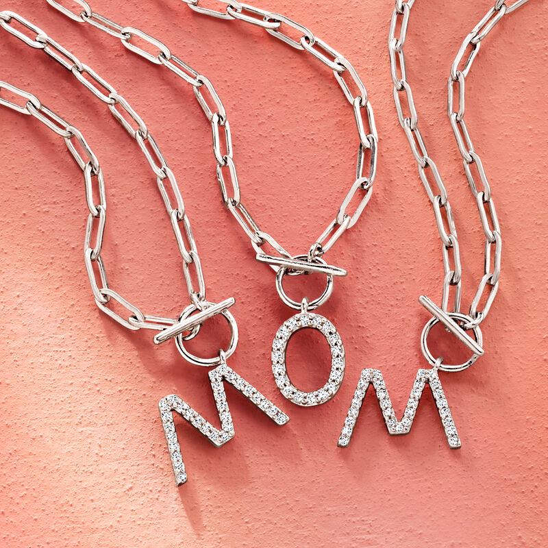 Diamond Initial Paper Clip Link Toggle Necklace in Sterling Silver image number 3