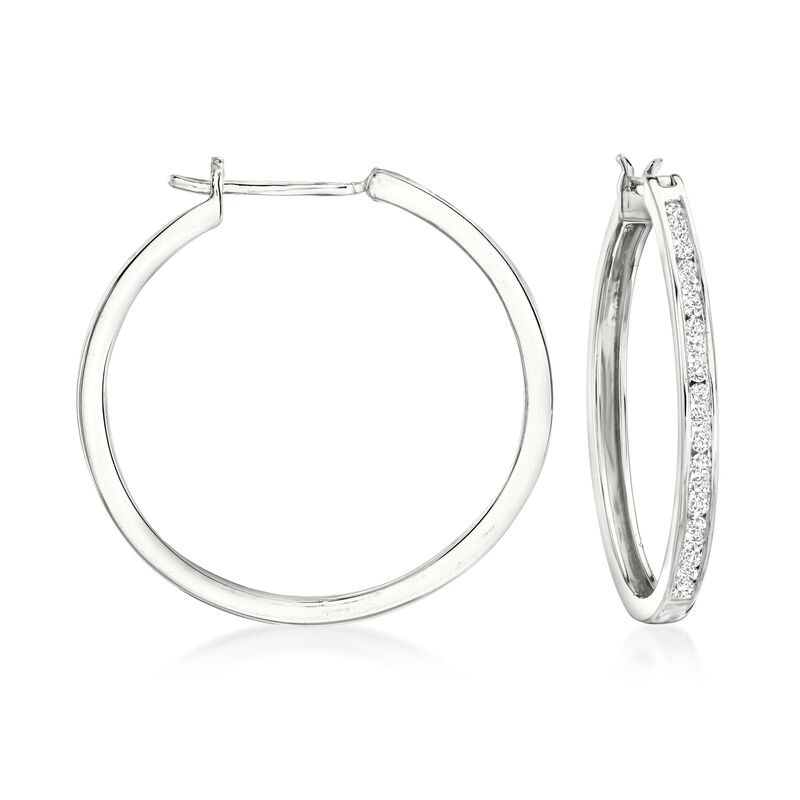 .50 ct. t.w. Diamond Hoop Earrings in Sterling Silver. 1 1/8&quot; image number 0