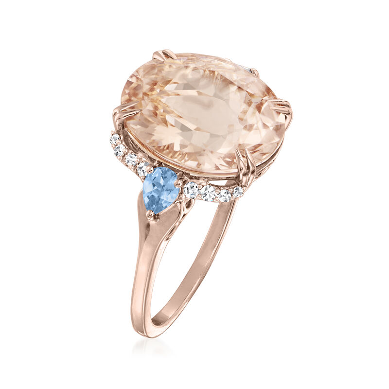 6.00 Carat Morganite and .30 ct. t.w. Aquamarine Ring with .13 ct. t.w. Diamonds in 14kt Rose Gold. Size 8 image number 2