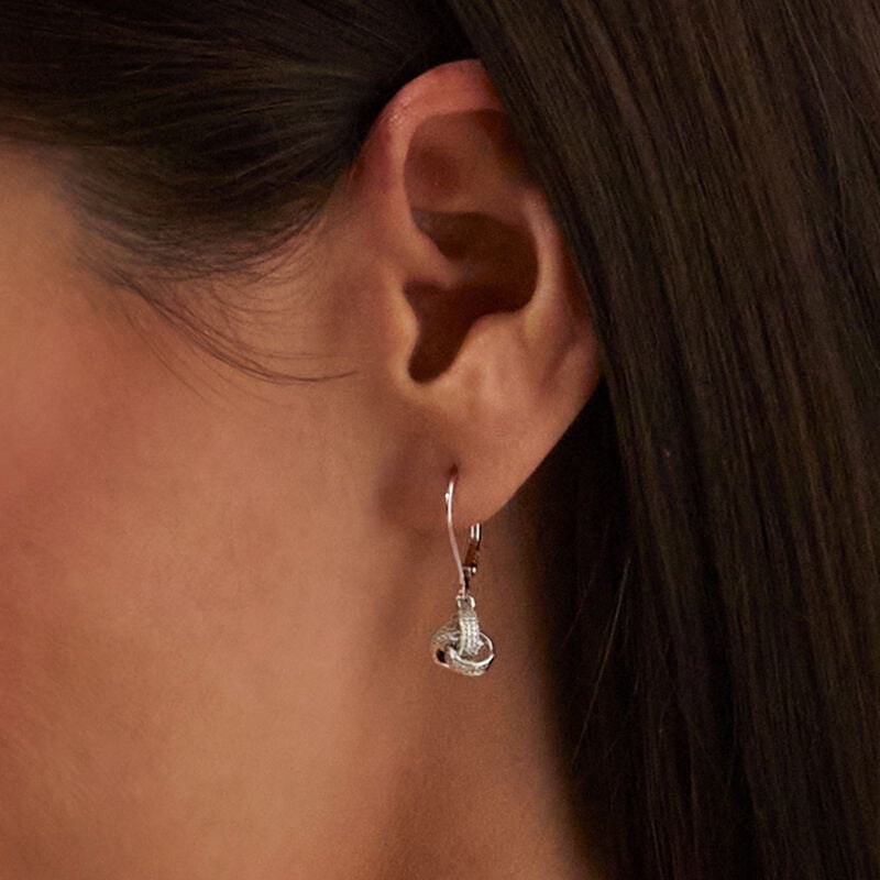 Diamond Love Knot Drop Earrings in Sterling Silver  image number 6
