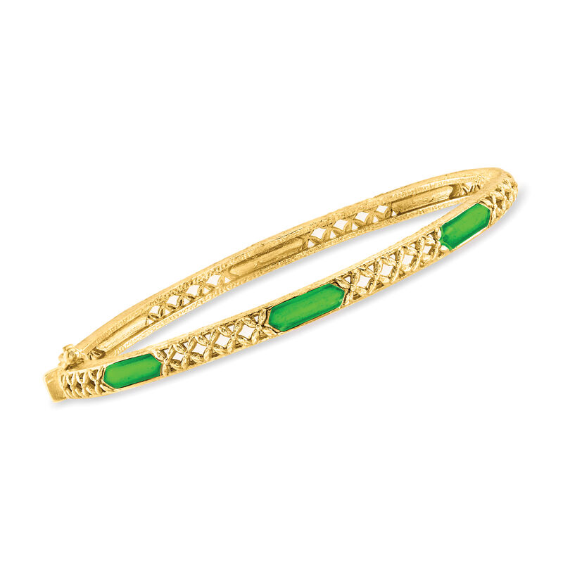 Green Enamel X-Pattern Bangle Bracelet in 18kt Gold Over Sterling image number 0