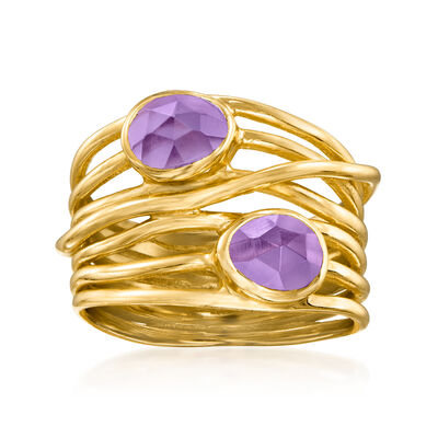 1.30 ct. t.w. Amethyst Highway Ring in 18kt Gold Over Sterling