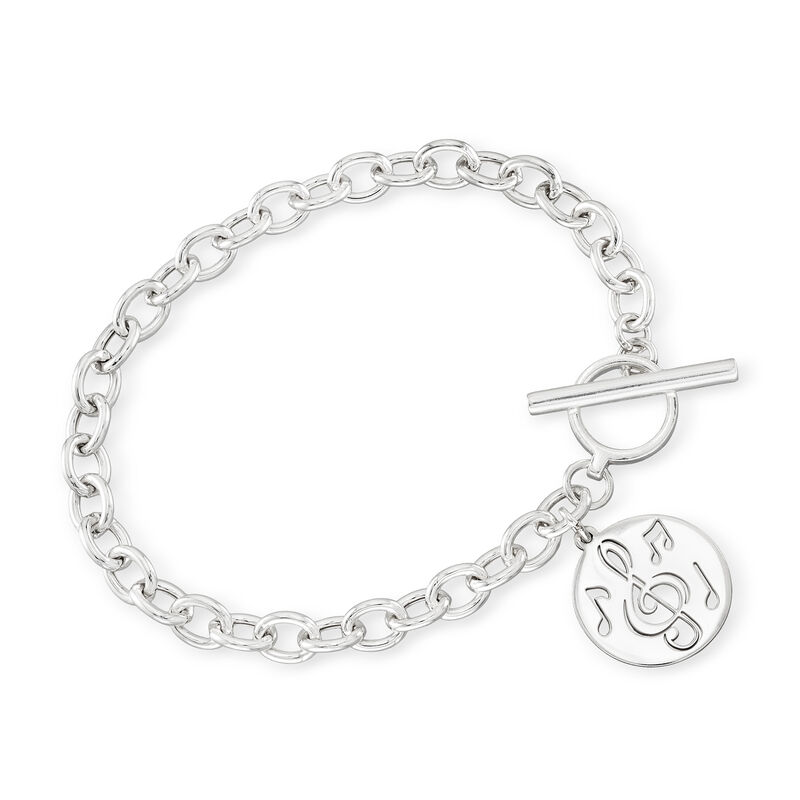 Sterling Silver Openwork Music Charm Toggle Bracelet image number 3