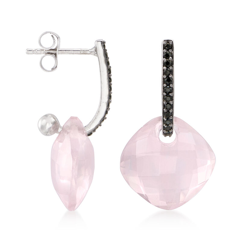17.80 ct. t.w. Rose Quartz and .31 ct. t.w. Black Spinel Drop Earrings in Sterling Silver image number 2