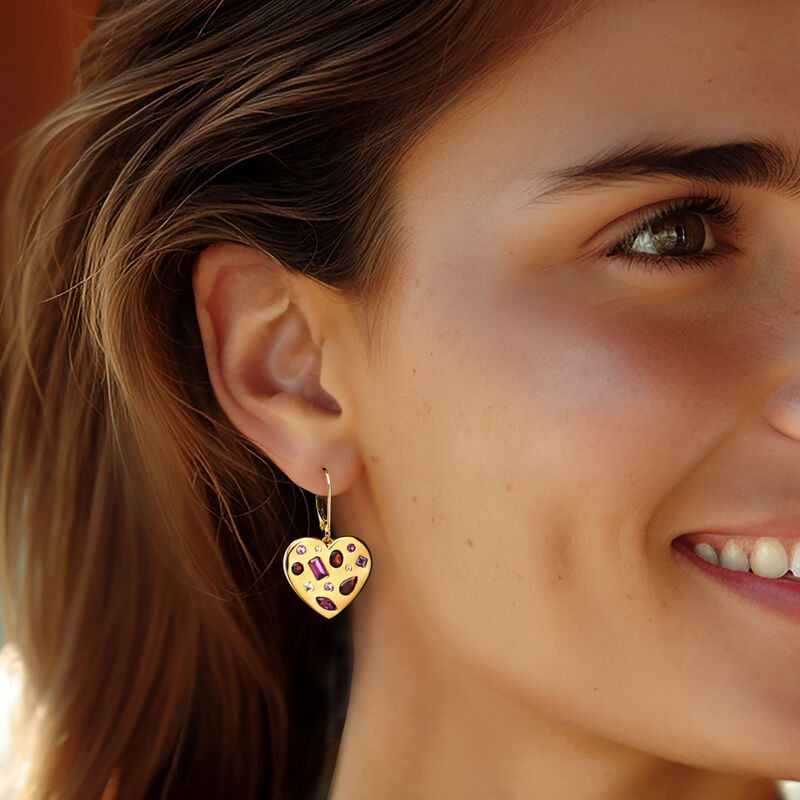 2.78 ct. t.w. Multi-Gemstone Heart Drop Earrings in 18kt Gold Over Sterling image number 1