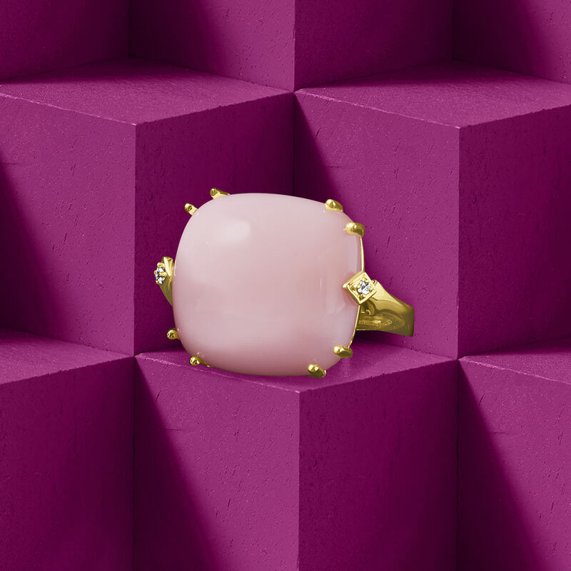 Pink Opal Ring with Diamond Accents in 14kt Yellow Gold image number 3