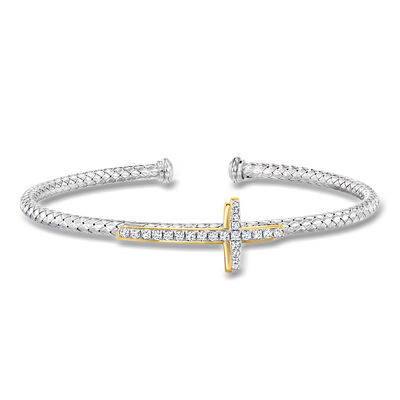 Charles Garnier .30 ct. t.w. CZ Cross Cross Bracelet in Sterling Silver and 18kt Gold Over Sterling