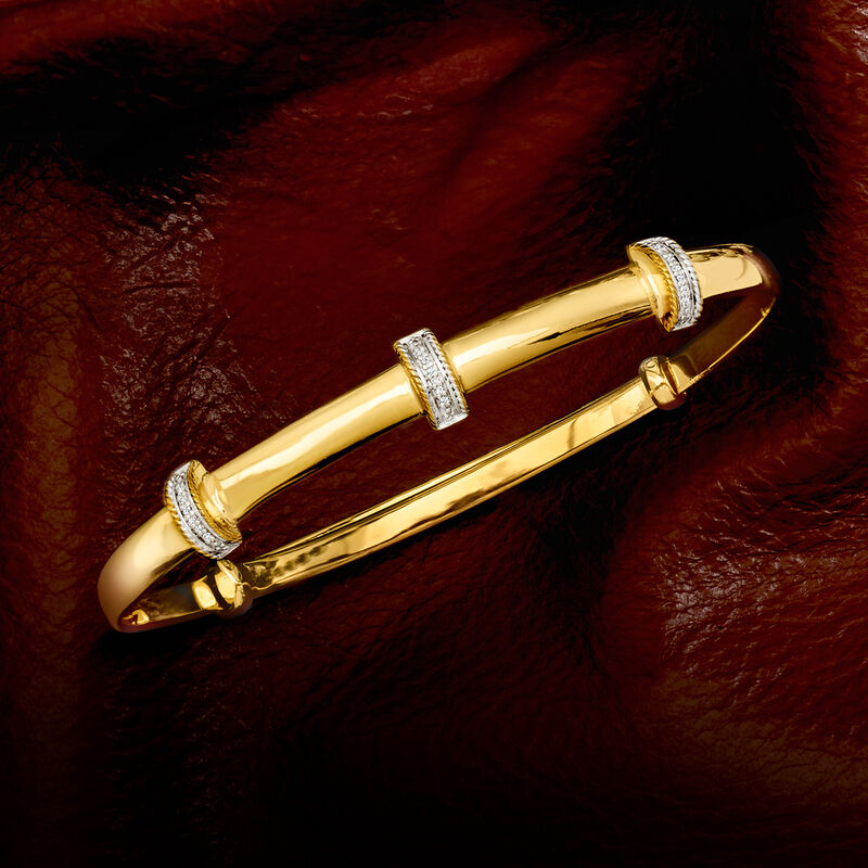 Diamond Station Bangle Bracelet in 14kt Gold Over Sterling image number 2