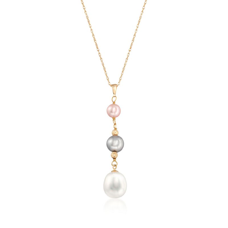 6-10mm Multicolored Cultured Pearl Drop Pendant Necklace in 14kt Yellow Gold image number 0