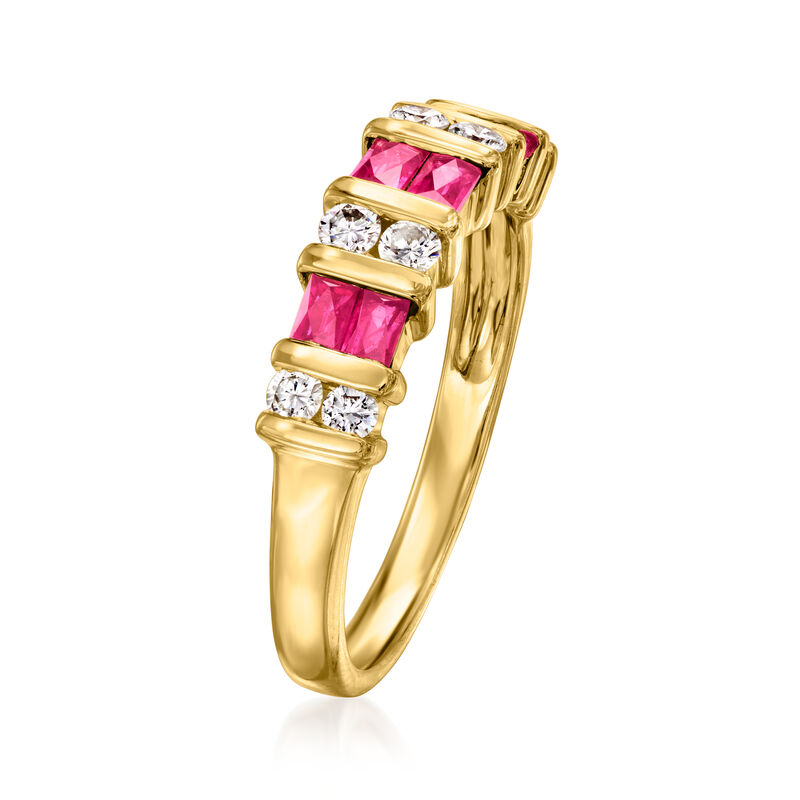 C. 1990 Vintage .75 ct. t.w. Ruby and .35 ct. t.w. Diamond Station Ring in 14kt Yellow Gold. Size 6.5 image number 2