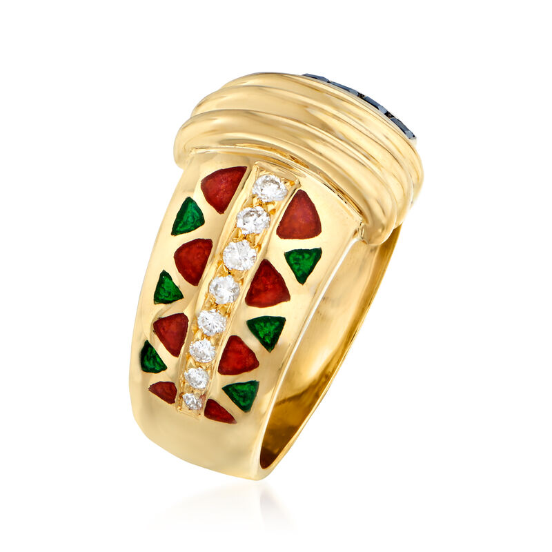 C. 1990 Vintage .25 ct. t.w. Sapphire and .17 ct. t.w. Diamond Enamel Ring in 18kt Yellow Gold. Size 6.5 image number 2