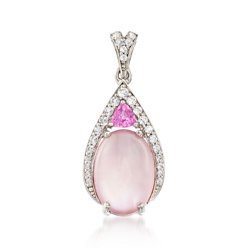 Rose Quartz Doublet Pendant with Pink Sapphire and White Topaz in Sterling Silver image number 0