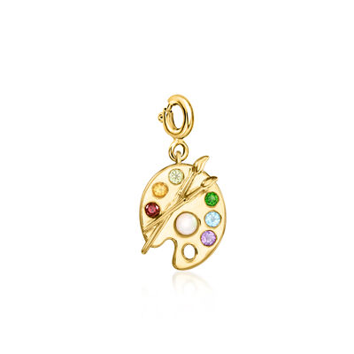 Opal and .28 ct. t.w. Multi-Gemstone Painter's Palette Charm in 18kt Gold Over Sterling