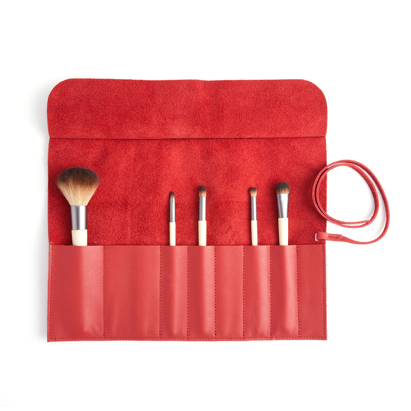 Royce Red Leather Makeup Brush Roll image number 0