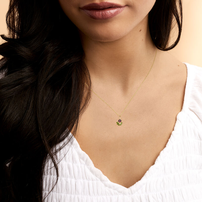 .20 Carat Rhodolite Garnet and .30 ct. t.w. Peridot Flower Pendant Necklace in 14kt Yellow Gold. 16&quot; image number 1