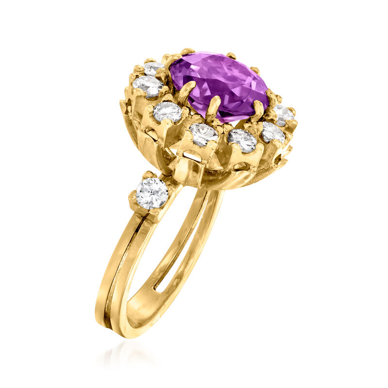 C. 1960 Vintage 2.50 Carat Amethyst and 1.05 ct. t.w. Diamond Ring in 18kt Yellow Gold image number 2