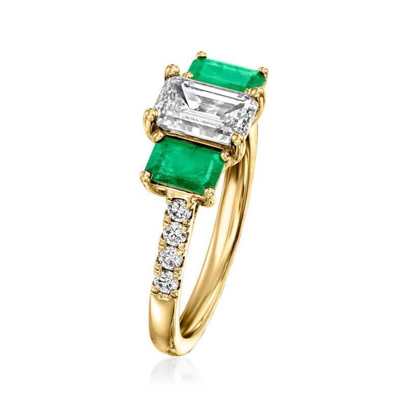 1.75 ct. t.w. Lab-Grown Diamond Ring with 1.00 ct. t.w. Emeralds in 14kt Yellow Gold. Size 9 image number 2
