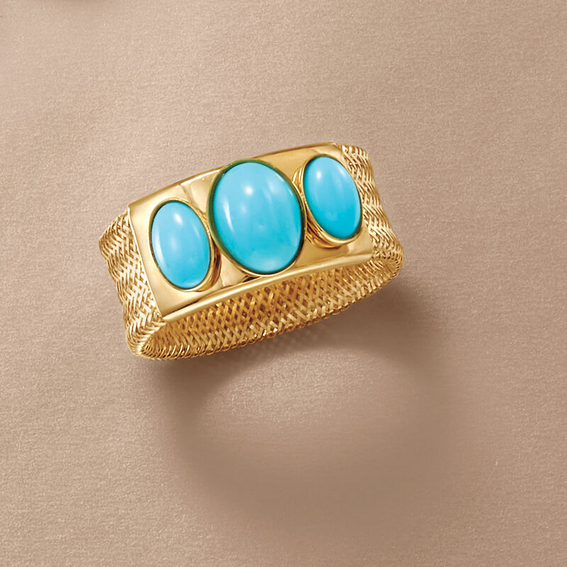 Italian Turquoise Mesh Ring in 14kt Yellow Gold image number 4