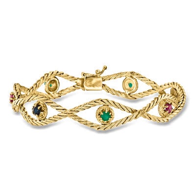 C. 1980 Vintage 1.25 ct. t.w. Multi-Gemstone Twisted Bracelet in 14kt Yellow Gold