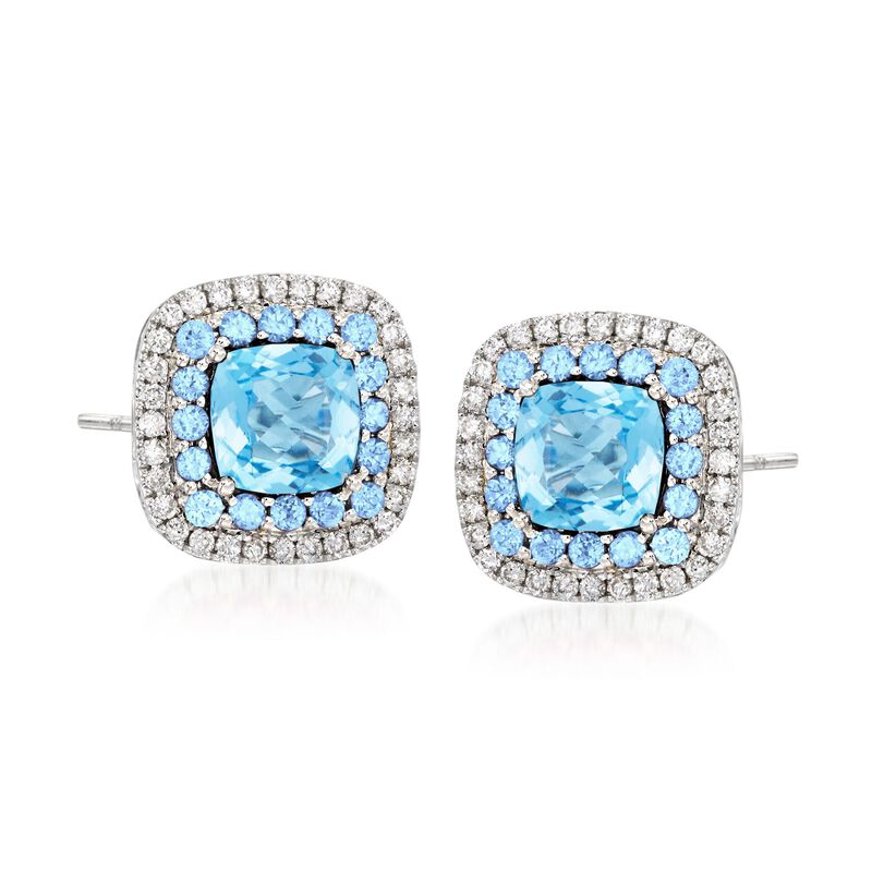 Gregg Ruth 3.20 ct. t.w. Blue Topaz and .31 ct. t.w. Diamond Earrings in 18kt White Gold image number 0