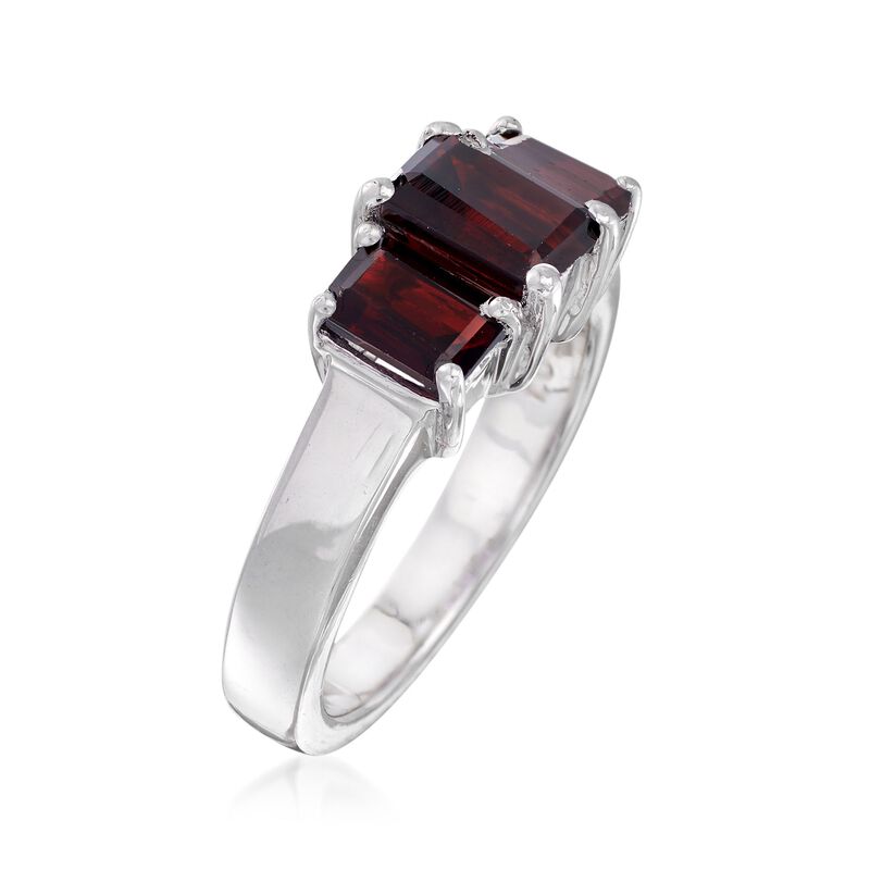 2.60 ct. t.w. Emerald-Cut Garnet Three-Stone Ring in Sterling Silver image number 2