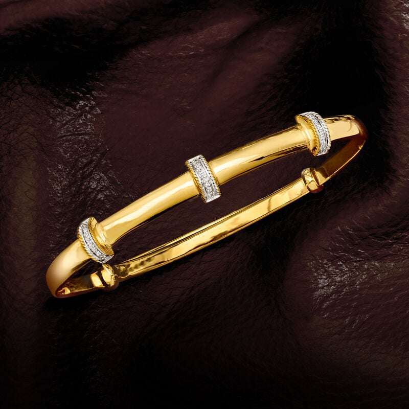 Diamond Station Bangle Bracelet in 18kt Gold Over Sterling image number 2