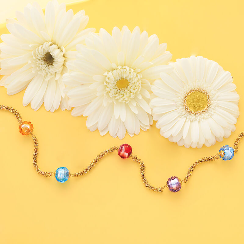 Italian Multicolored Murano Glass Bead Necklace in 14kt Yellow Gold image number 2