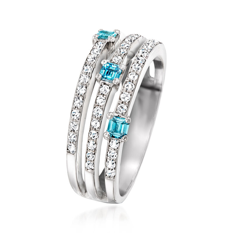 C. 1990 Vintage .50 ct. t.w. Diamond and .30 ct. t.w. Swiss Blue Topaz Three-Row Ring in 18kt White Gold. Size 7.25 image number 2