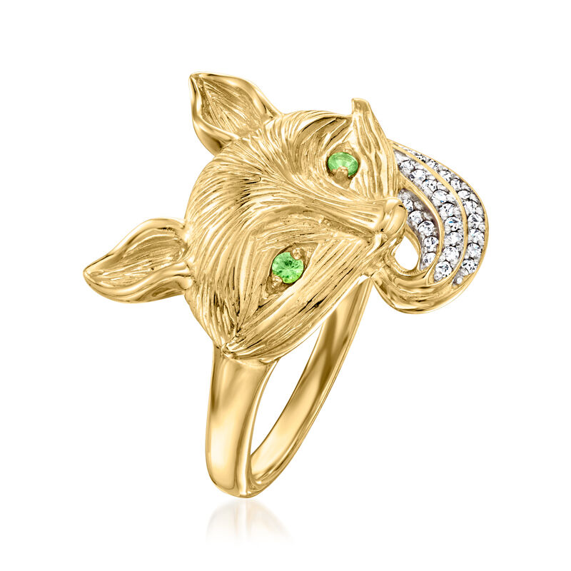 .10 ct. t.w. Diamond Fox Ring with Tsavorite Accents in 18kt Gold Over Sterling image number 2