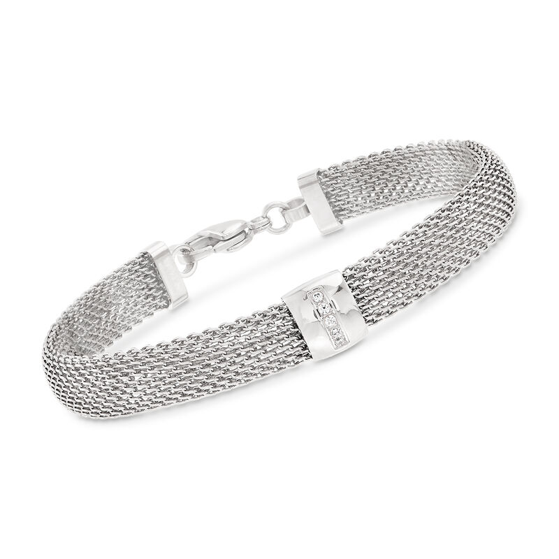 Stainless Steel Mesh Bracelet with Crystals. 7.5&quot; image number 0