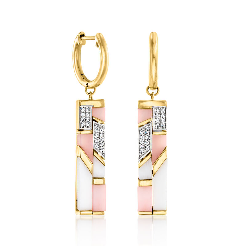 Pink and White Opal Drop Earrings with .10 ct. t.w. White Topaz in 18kt Gold Over Sterling  image number 0
