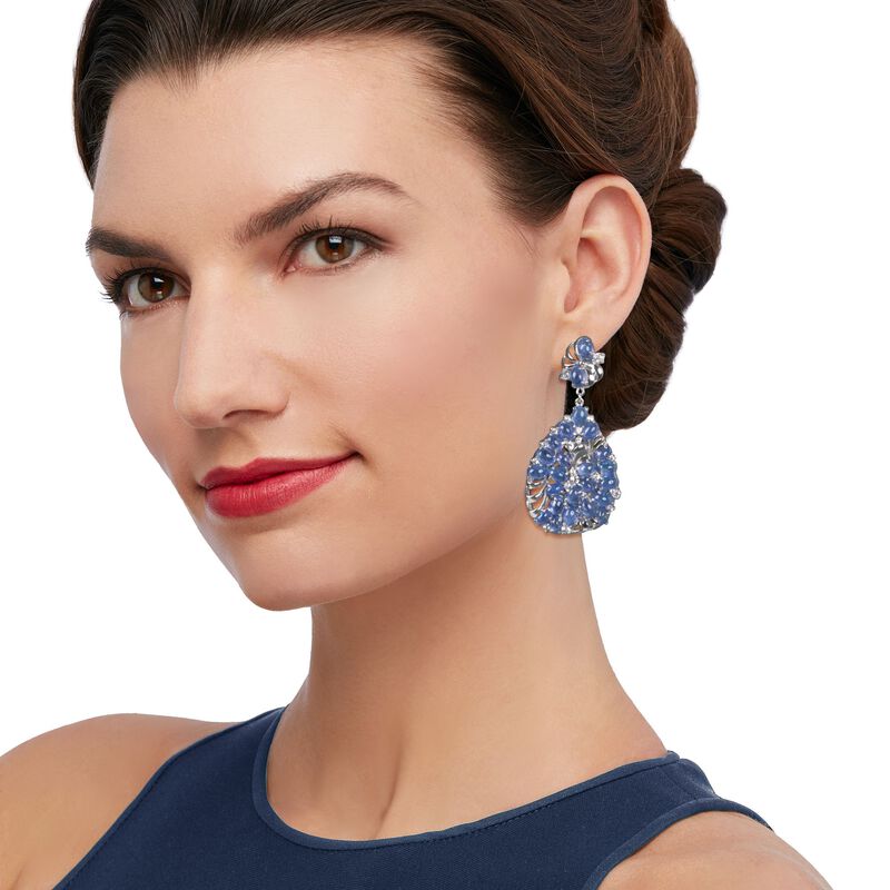 48.25 ct. t.w. Tanzanite and 3.50 ct. t.w. White Zircon Drop Earrings in Sterling Silver image number 1