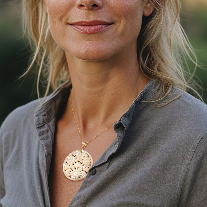 Carved Mother-of-Pearl Floral Pendant with 14kt Yellow Gold  image number 0