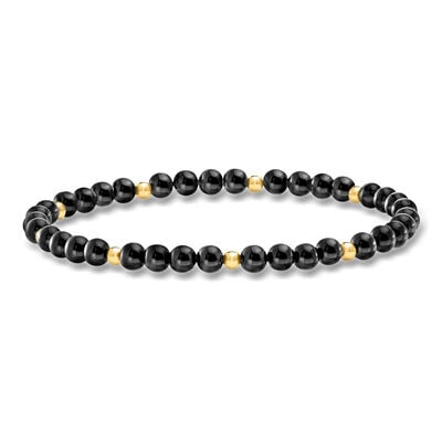 4-4.5mm Onyx Bead Stretch Bracelet with 14kt Yellow Gold