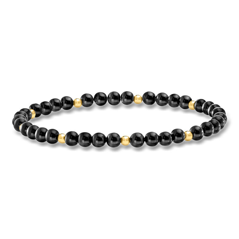 4-4.5mm Onyx Bead Stretch Bracelet with 14kt Yellow Gold image number 0