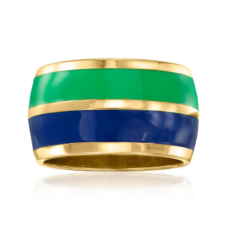 Italian Blue and Green Enamel Striped Ring in 18kt Gold Over Sterling image number 0