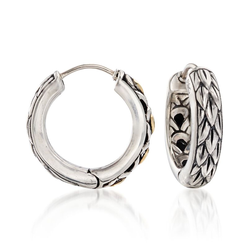 Phillip Gavriel &quot;Dragonfly&quot; Sterling Silver and 18kt Yellow Gold Huggie Hoop Earrings. 5/8&quot; image number 2