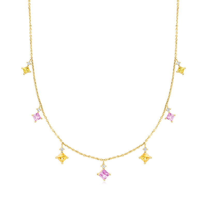 2.30 ct. t.w. Pink and Yellow Sapphire Necklace with .16 ct. t.w. Diamonds in 14kt Yellow Gold. 16&quot; image number 1