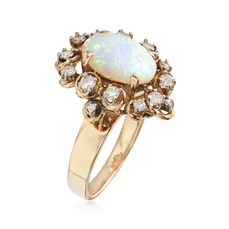 C. 1970 Vintage 2.65 Carat Opal and .55 ct. t.w. Diamond Ring in 14kt Yellow Gold image number 2
