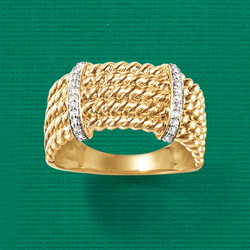 .10 ct. t.w. Diamond Roped Multi-Row Ring in 18kt Gold Over Sterling image number 3