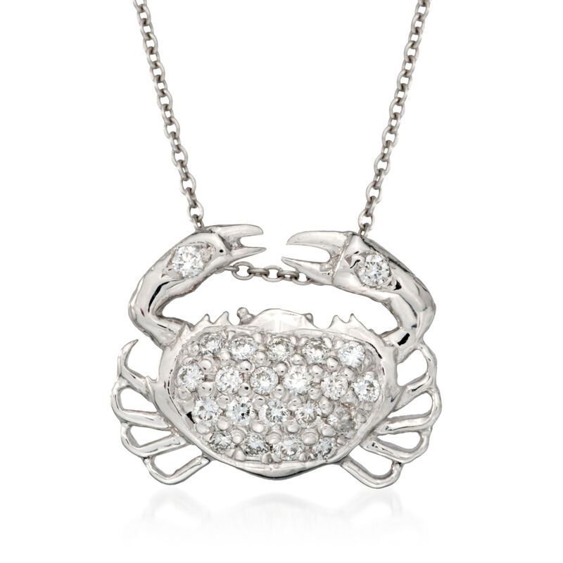 Roberto Coin &quot;Tiny Treasures&quot; .19 ct. t.w. Diamond Crab Pendant Necklace in 18kt White Gold. 16&quot; image number 0