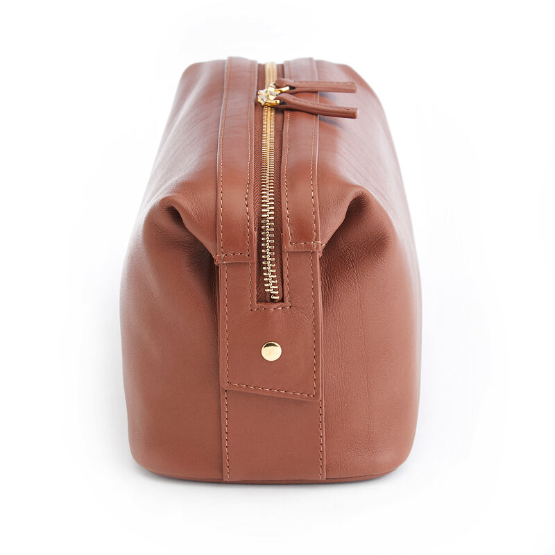 Royce Tan Pebbled Leather Double-Zip Toiletry Bag image number 1