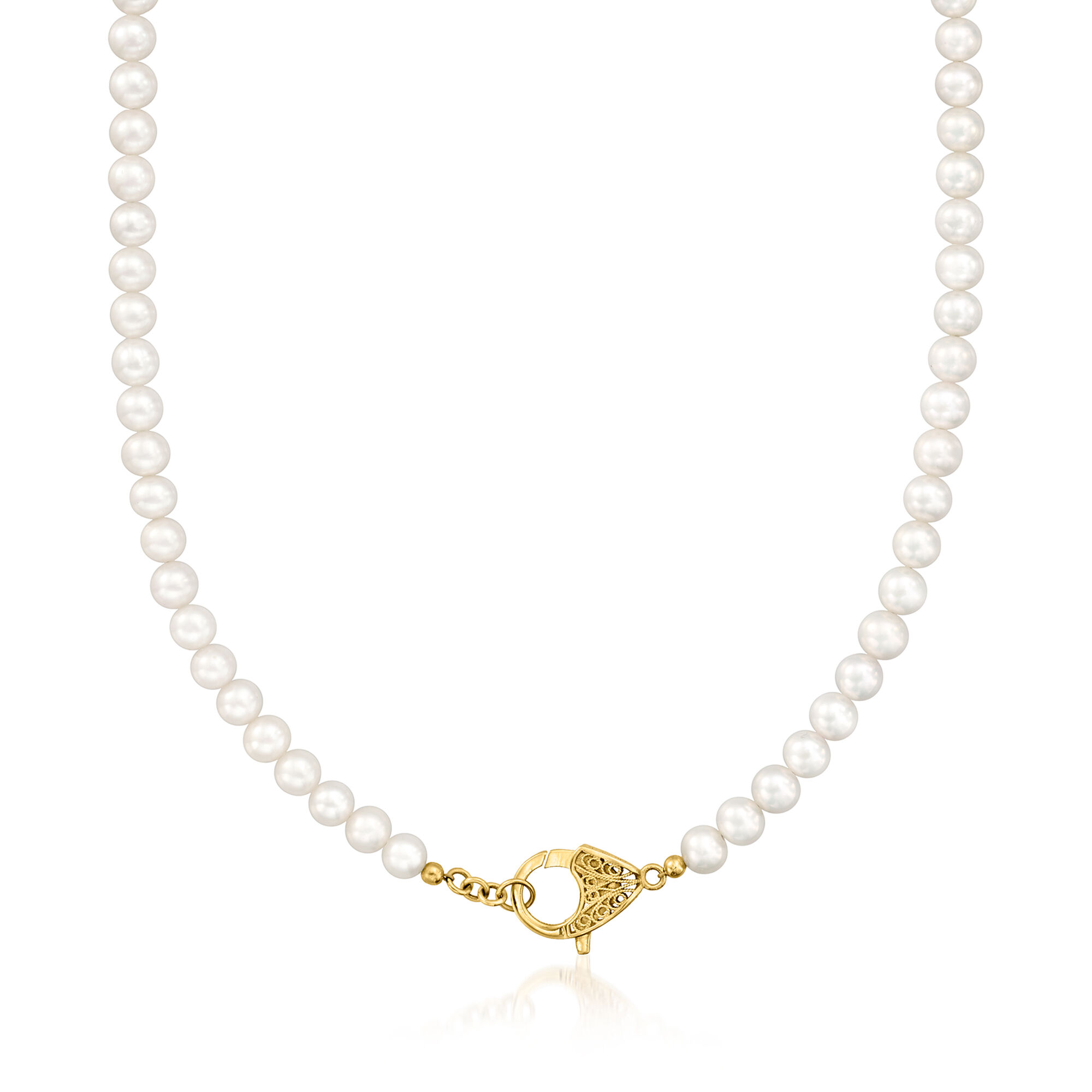 6.5-7mm Cultured Pearl Lobster Clasp Necklace in 18kt Gold Over