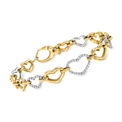 C. 1990 Vintage .91 ct. t.w. Diamond Heart-Link Bracelet in 18kt Two-Tone Gold